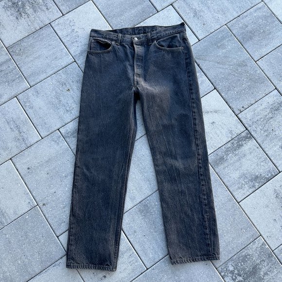 Vintage 1980s Levis 501 Straight Leg Black Denim Jeans 36x30 - Picture 1 of 7